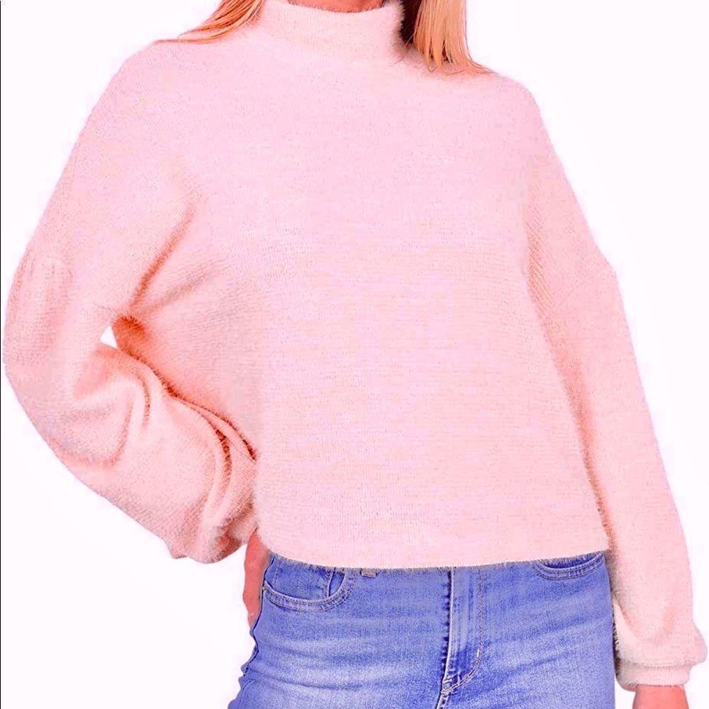 SANCTUARY Pink Eyelash Knot Popover Mock neck Sweater-S